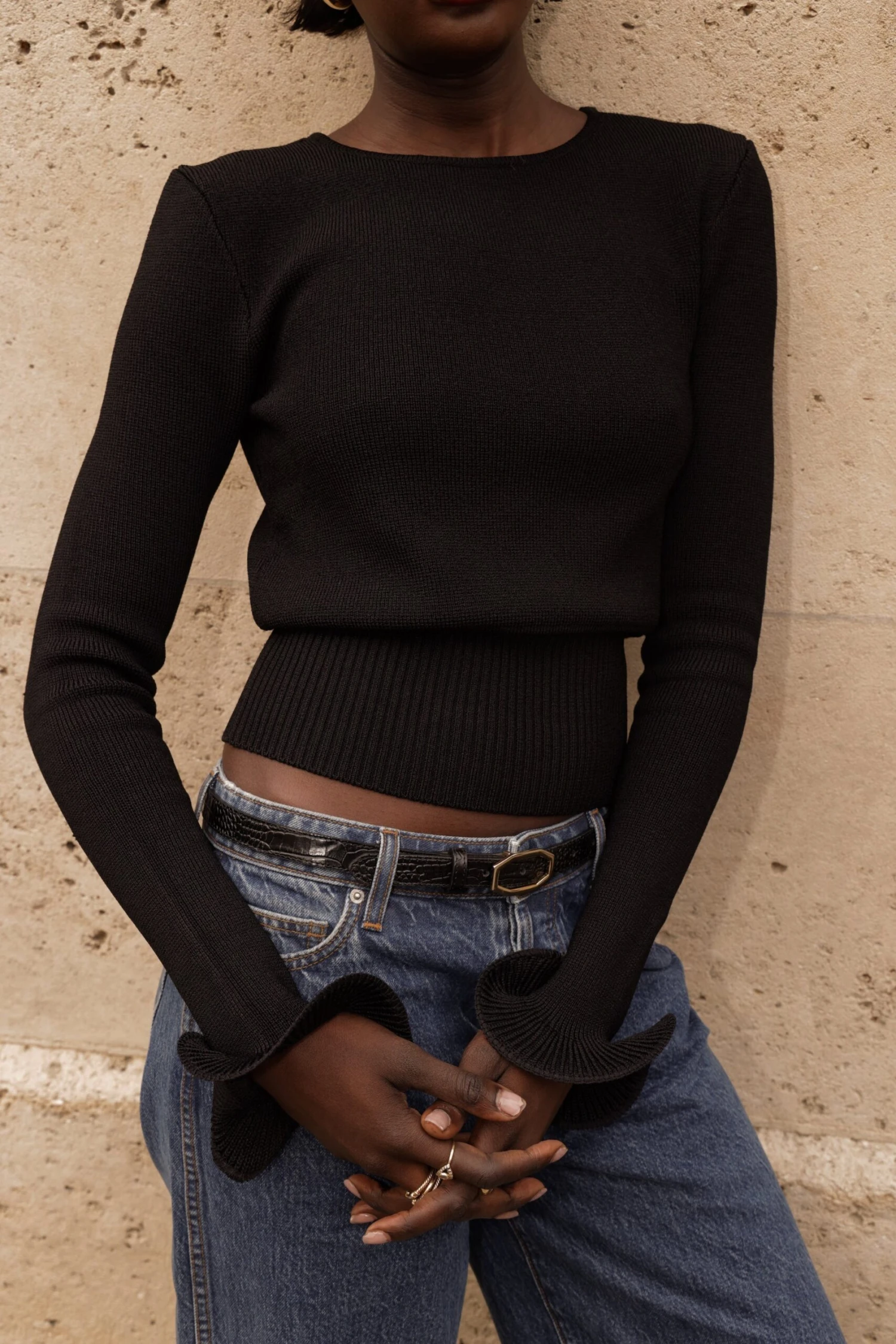 Ruffle Hem Sweater (Black)(Ruffle Hem Sweater Black) 5 Ruffle Hem Sweater (Black)(Ruffle Hem Sweater Black) - Image 3